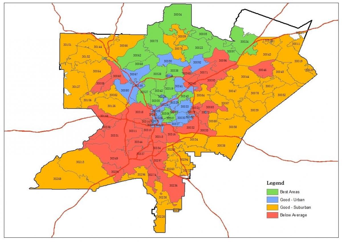 zip code mapa ng Atlanta