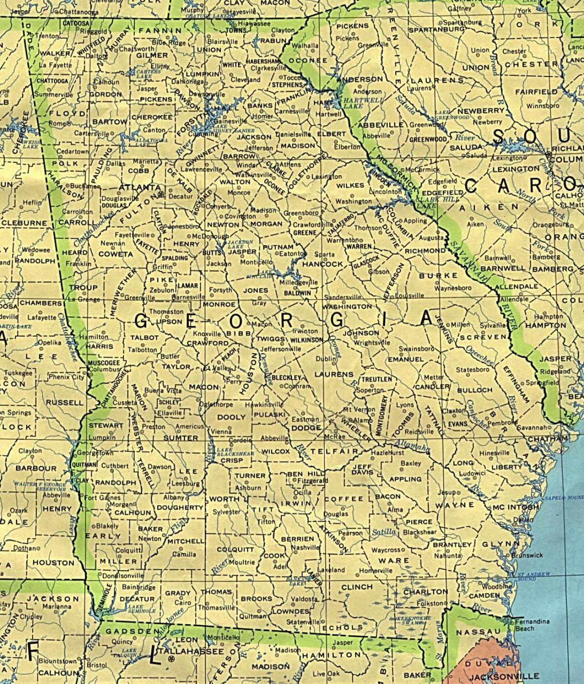 mapa ng Georgia sa mga lungsod
